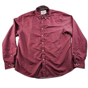 International Report Shirt Mens XL Burgundy Printed Classic Collared Button Down